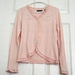 Valerie Stevens Y2K Ruffle Cardigan Embroidered Pink Fairy Whimsical Barbie M